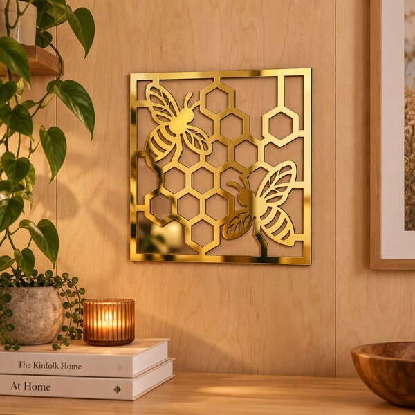 Decorațiune de perete Golden Honeycomb Art – Plexiglas oglindă auriu, 24 × 24 cm | NOOT