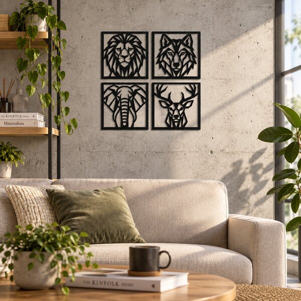 Set 4 decorațiuni de perete cu animale geometrice NOOT Animal Geometrics – 24 × 24 cm