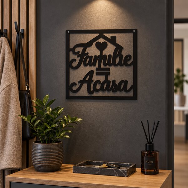 Decorațiune de perete „Familie = Acasă” din plexiglas negru, 30 x 30 cm – NOOT