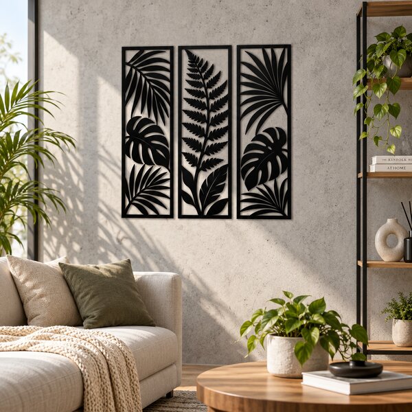 Set 3 panouri decorative din plexiglas negru cu frunze – Nature's Elegance | NOOT