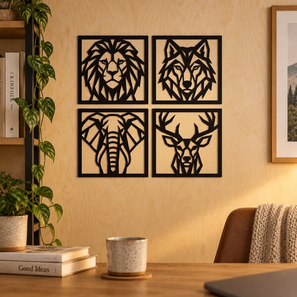 Set 4 decorațiuni de perete cu animale geometrice NOOT Animal Geometrics – 24 × 24 cm