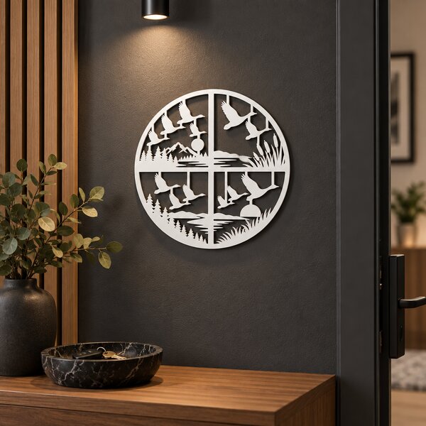 Zborul Păsărilor – Decor de perete din plexiglas alb/negru, Ø 24 cm | NOOT