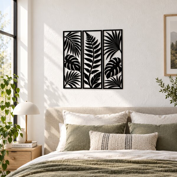 Set 3 panouri decorative din plexiglas negru cu frunze – Nature's Elegance | NOOT
