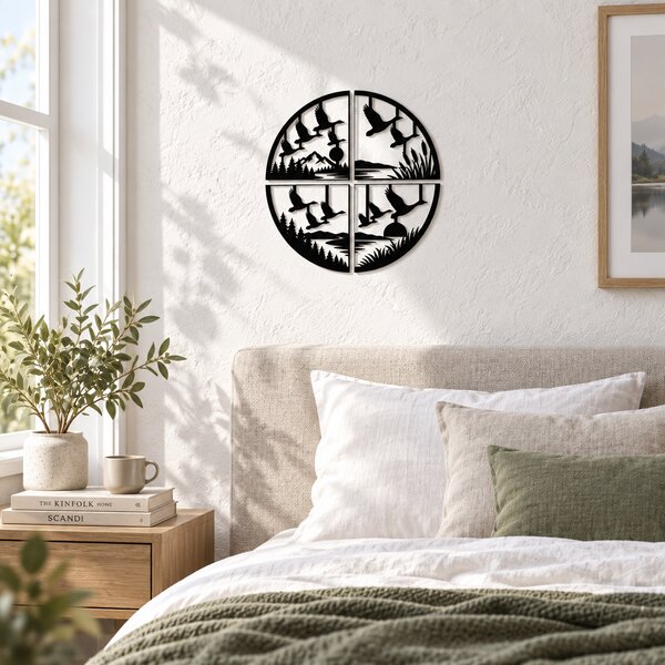 Zborul Păsărilor – Decor de perete din plexiglas alb/negru, Ø 24 cm | NOOT