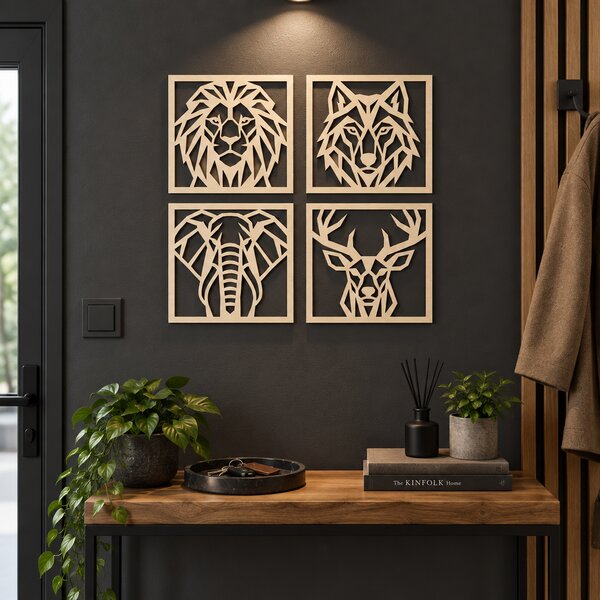 Set 4 decorațiuni de perete cu animale geometrice NOOT Animal Geometrics – 24 × 24 cm