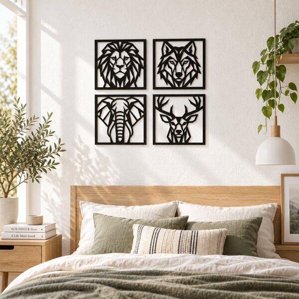 Set 4 decorațiuni de perete cu animale geometrice NOOT Animal Geometrics – 24 × 24 cm