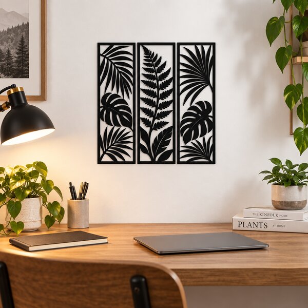 Set 3 panouri decorative din plexiglas negru cu frunze – Nature's Elegance | NOOT