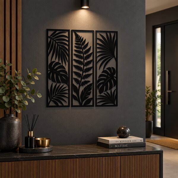 Set 3 panouri decorative din plexiglas negru cu frunze – Nature's Elegance | NOOT