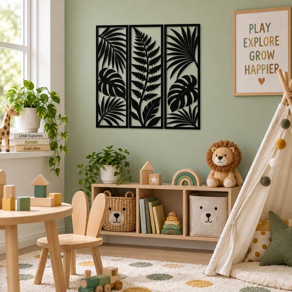 Set 3 panouri decorative din plexiglas negru cu frunze – Nature's Elegance | NOOT
