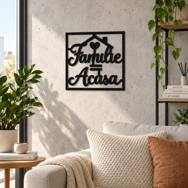 Decorațiune de perete „Familie = Acasă” din plexiglas negru, 30 x 30 cm – NOOT