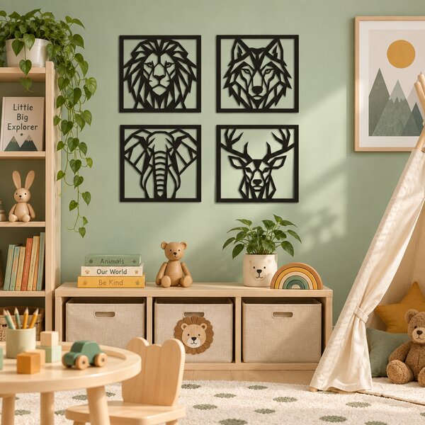 Set 4 decorațiuni de perete cu animale geometrice NOOT Animal Geometrics – 24 × 24 cm