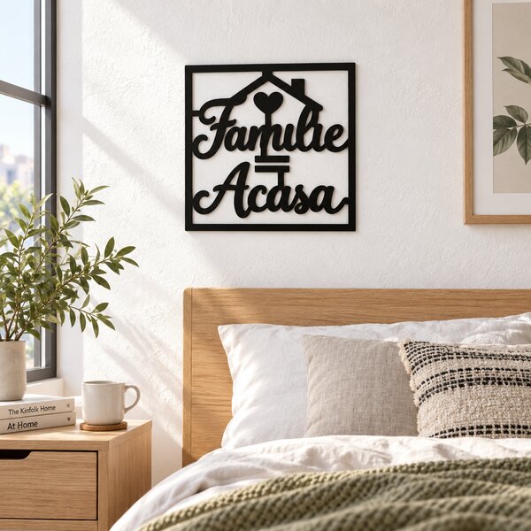 Decorațiune de perete „Familie = Acasă” din plexiglas negru, 30 x 30 cm – NOOT