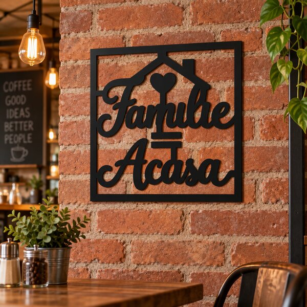 Decorațiune de perete „Familie = Acasă” din plexiglas negru, 30 x 30 cm – NOOT