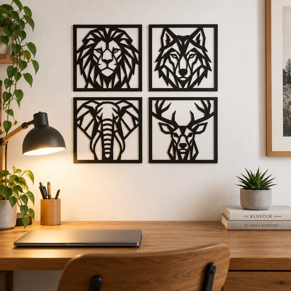 Set 4 decorațiuni de perete cu animale geometrice NOOT Animal Geometrics – 24 × 24 cm