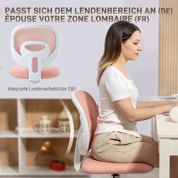 HOMCOM Scaun de Birou Ergonomic Rotativ din Material Tip Plasă Respirabil Fără Brațe, Înălțime Reglabilă, Roz | Aosom Romania