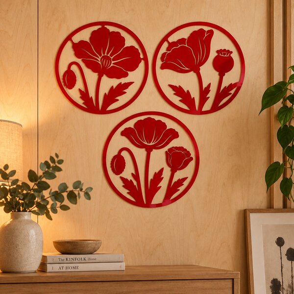 Macii Eterni – Set 3 decorațiuni de perete din plexiglas roșu, Ø 24 cm | NOOT
