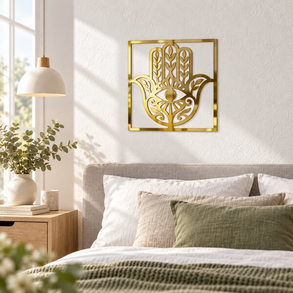 Decorațiune de Perete Hamsa Aurie – Plexiglas Oglindă, 24 × 24 cm | NOOT