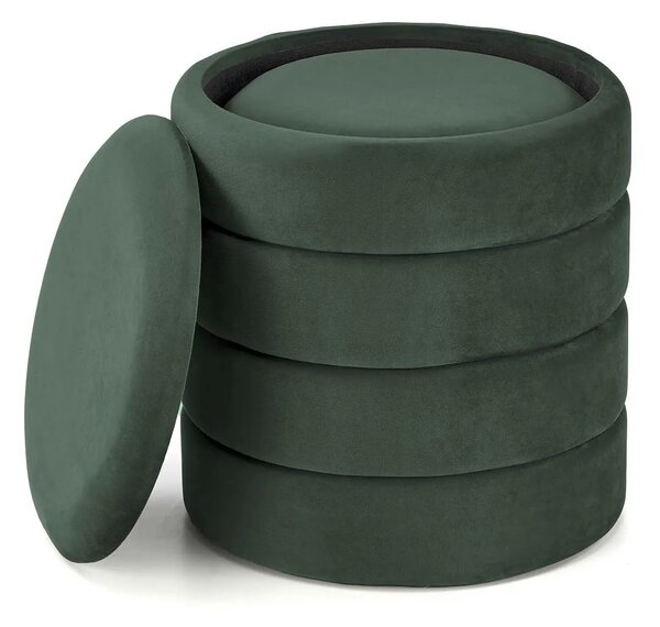 Set 2 taburete PACHO, stofa catifelata verde, cu spatiu depozitare