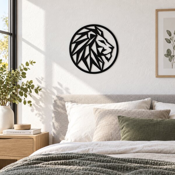 Decorațiune de perete Leu Low-Poly din plexiglas negru, Ø 30 cm – NOOT