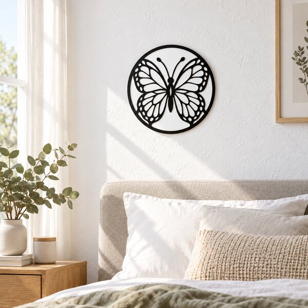 Decorațiune de perete Fluture Vitrail NOOT – Plexiglas alb/negru, Ø 24 cm