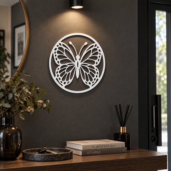 Decorațiune de perete Fluture Vitrail NOOT – Plexiglas alb/negru, Ø 24 cm