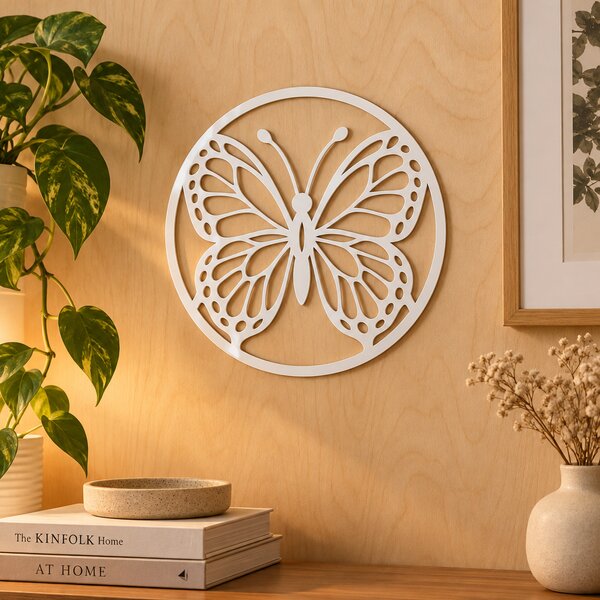 Decorațiune de perete Fluture Vitrail NOOT – Plexiglas alb/negru, Ø 24 cm