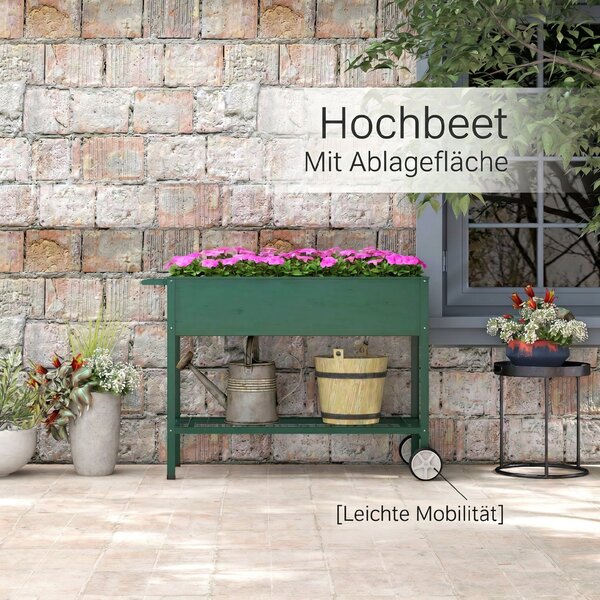 Outsunny Jardinieră Exterioară cu Raft Inferior pentru Unelte, Jardinieră Metalică cu 2 Roți și Mâner, 104x39x80 cm, Verde | Aosom Romania