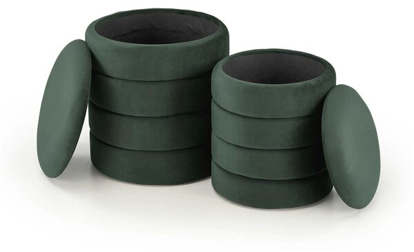 Set 2 taburete PACHO, stofa catifelata verde, cu spatiu depozitare