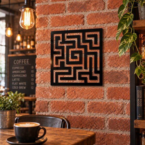 Decorațiune de perete Labirint Geometric – Plexiglas Negru, 20 x 20 cm | NOOT