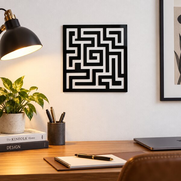 Decorațiune de perete Labirint Geometric – Plexiglas Negru, 20 x 20 cm | NOOT