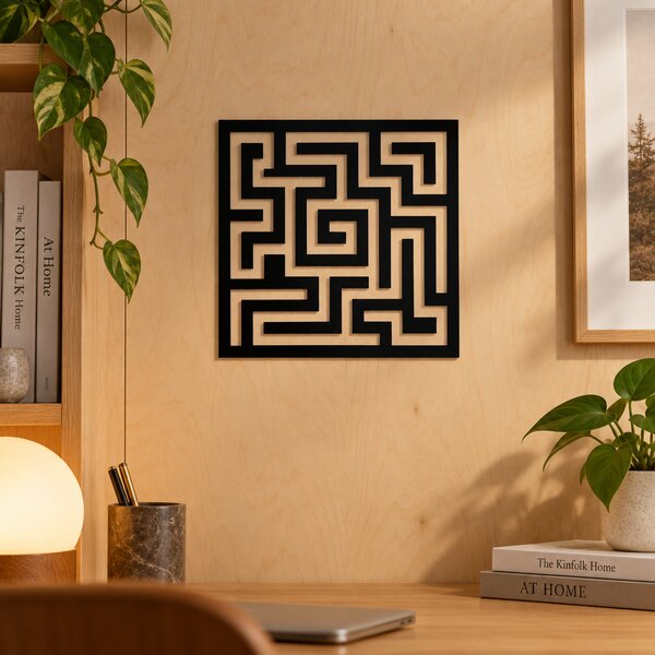 Decorațiune de perete Labirint Geometric – Plexiglas Negru, 20 x 20 cm | NOOT