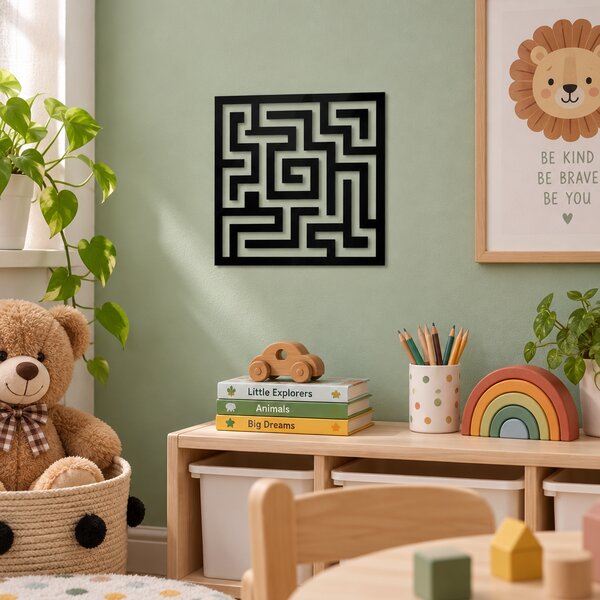 Decorațiune de perete Labirint Geometric – Plexiglas Negru, 20 x 20 cm | NOOT