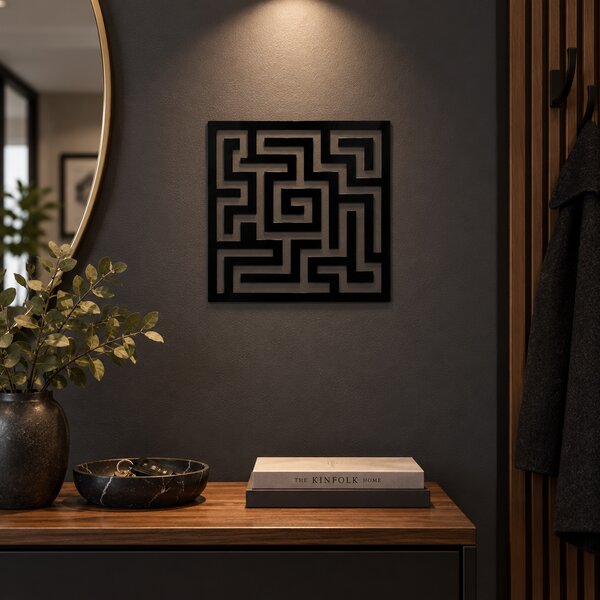 Decorațiune de perete Labirint Geometric – Plexiglas Negru, 20 x 20 cm | NOOT