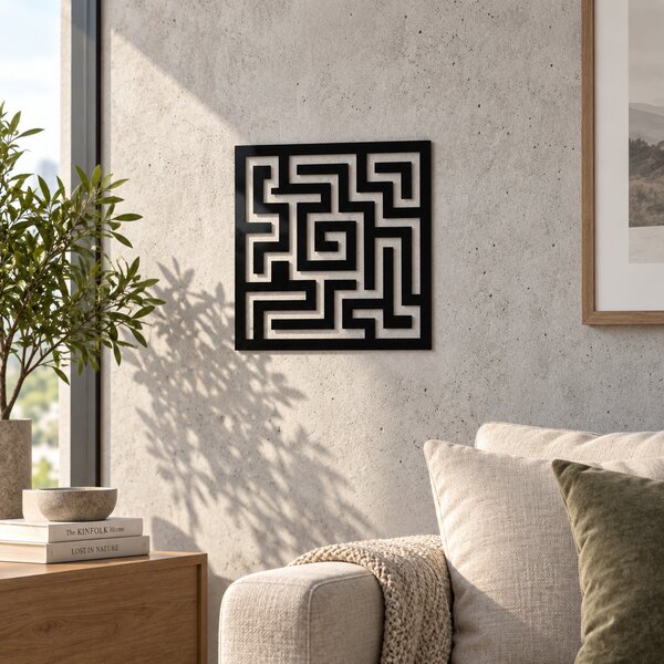 Decorațiune de perete Labirint Geometric – Plexiglas Negru, 20 x 20 cm | NOOT