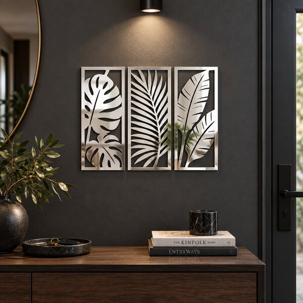 Set 3 decorațiuni de perete din plexiglas oglindă argintiu Tropical Reflections, 41 x 17cm – NOOT
