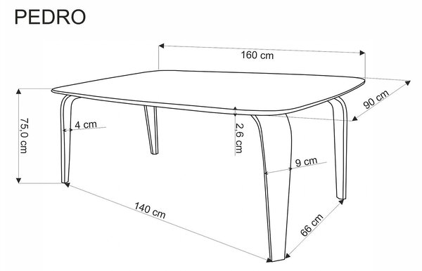 Masa PEDRO, nuc/negru, furnir/lemn, 160x90x75 cm
