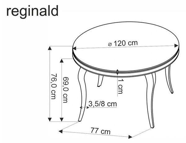 Masa REGINALD 2, negru/auriu, sticla/metal, 120x120x76 cm