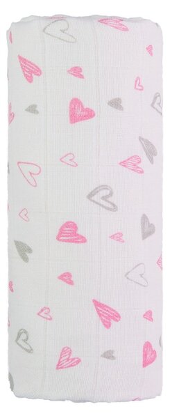 Prosop din bumbac pentru copii T-TOMI Tetra Pink Hearts, 120 x 120 cm