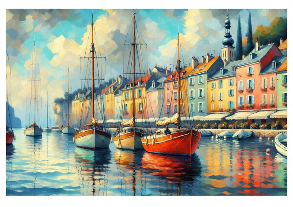 Tablou bărci în portul colorat