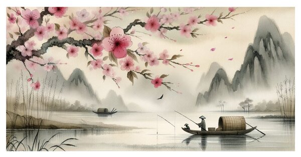 Tablou pescuit liniștit în Asia