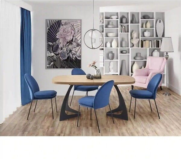 Masa extensibila VELDON, stejar/negru, 160/220x90x75 cm