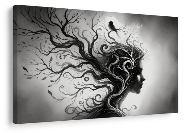 Tablou portret alb-negru cu arborele vieții