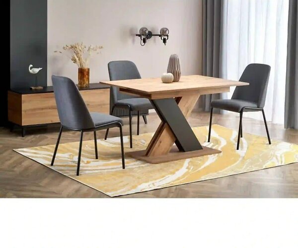 Masa extensibila XARELTO, stejar/negru, PAL furniruit, 130/175x85x76 c