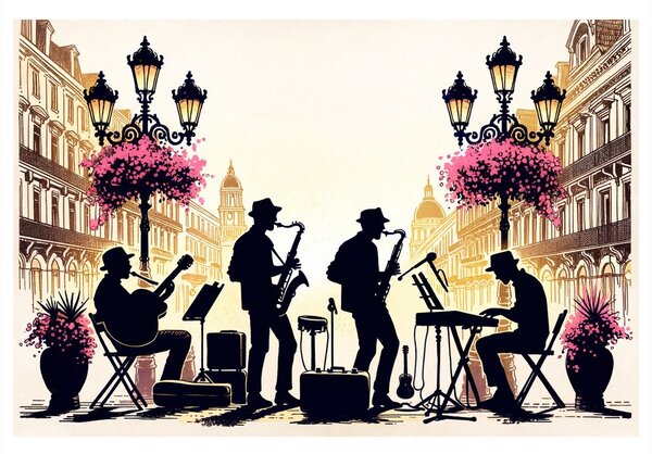 Tablou trupă de jazz pe străzi