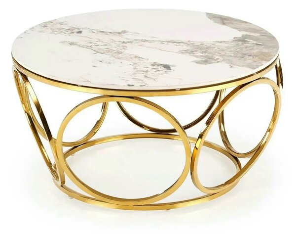Masuta cafea VENUS 2, alb/auriu, ceramica/metal, 80x80x44 cm