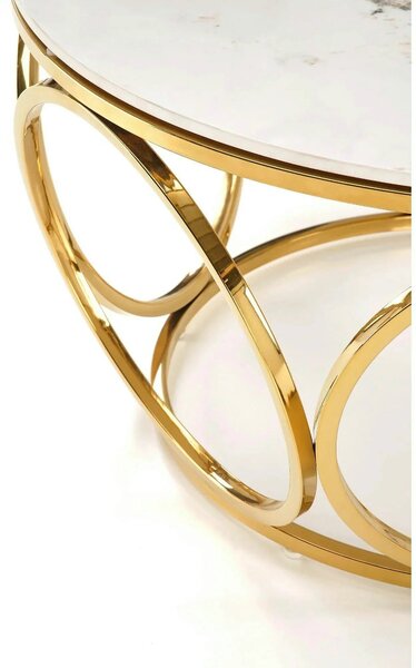 Masuta cafea VENUS 2, alb/auriu, ceramica/metal, 80x80x44 cm