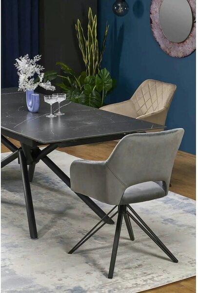 Masa blat ceramica/metal VITORINO, negru, 160/220x90x75 cm
