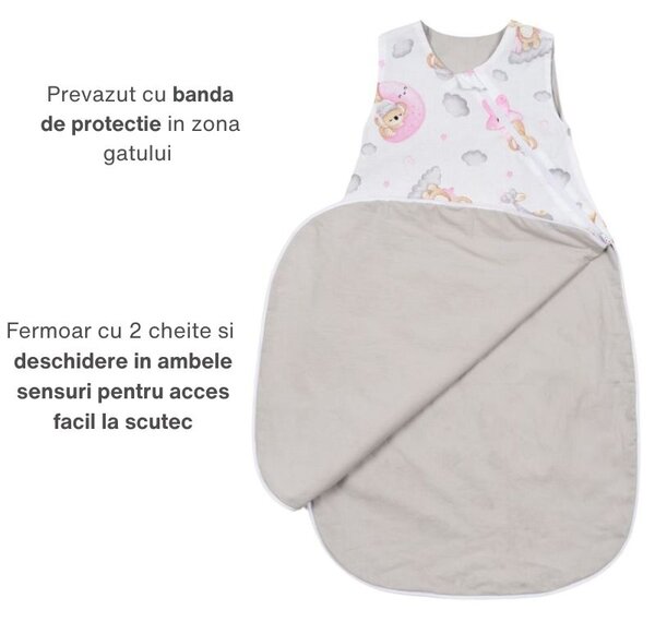 Sac de dormit bebe 3-12 luni Kidizi Koala Dreams Pink, 1 tog, bumbac 100%, pentru toamna/iarna