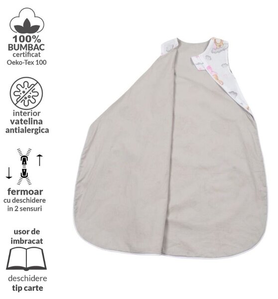 Sac de dormit bebe 3-12 luni Kidizi Koala Dreams Pink, 1 tog, bumbac 100%, pentru toamna/iarna