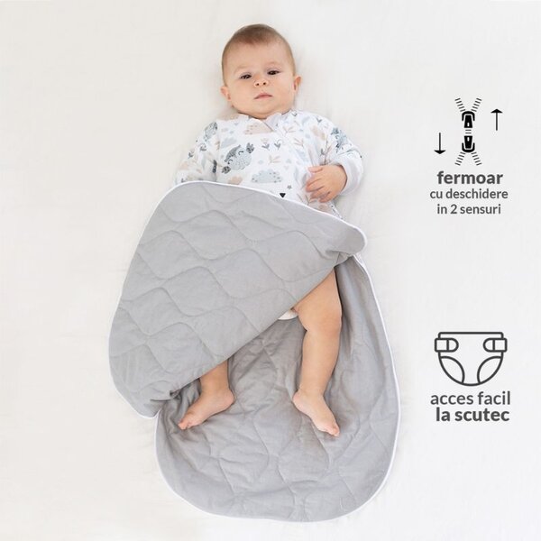 Sac de dormit copii cu maneci 3-12 luni Kidizi Forest Friends, 1 tog, bumbac 100%, pentru toamna/iarna